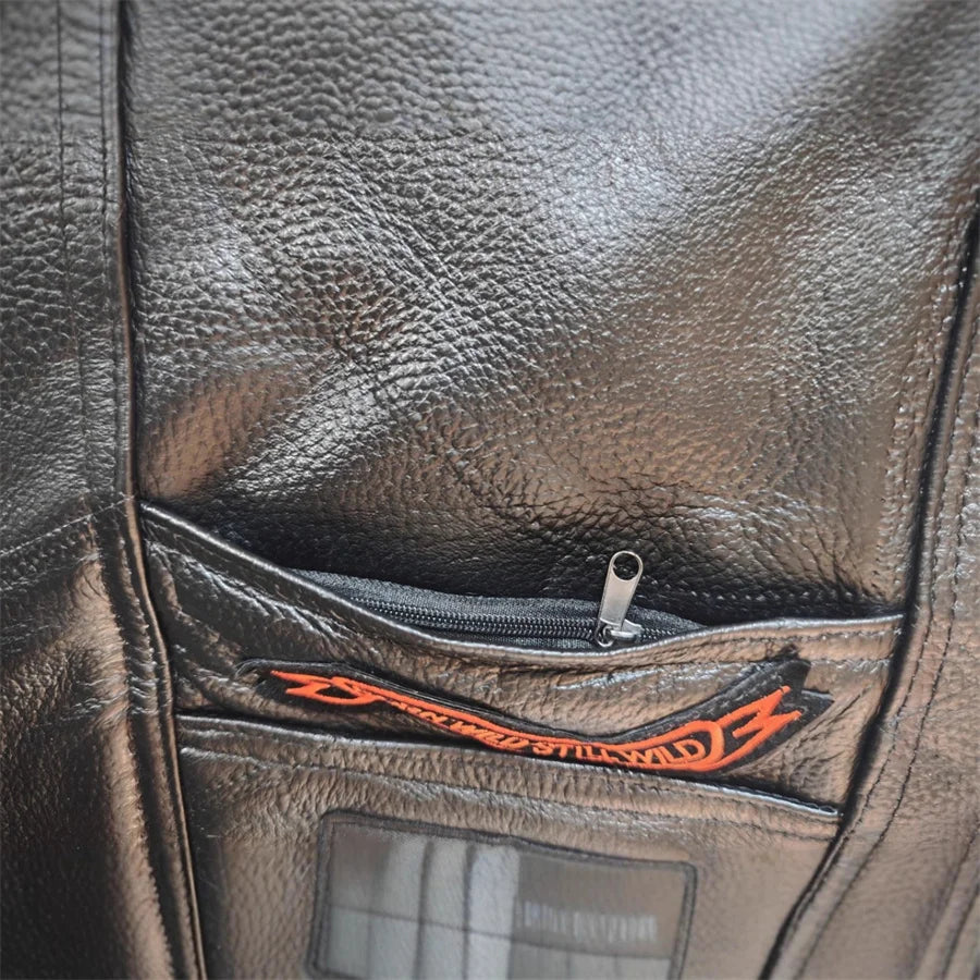 Gilet en cuir homme brodé sans manches - style biker - vue 3