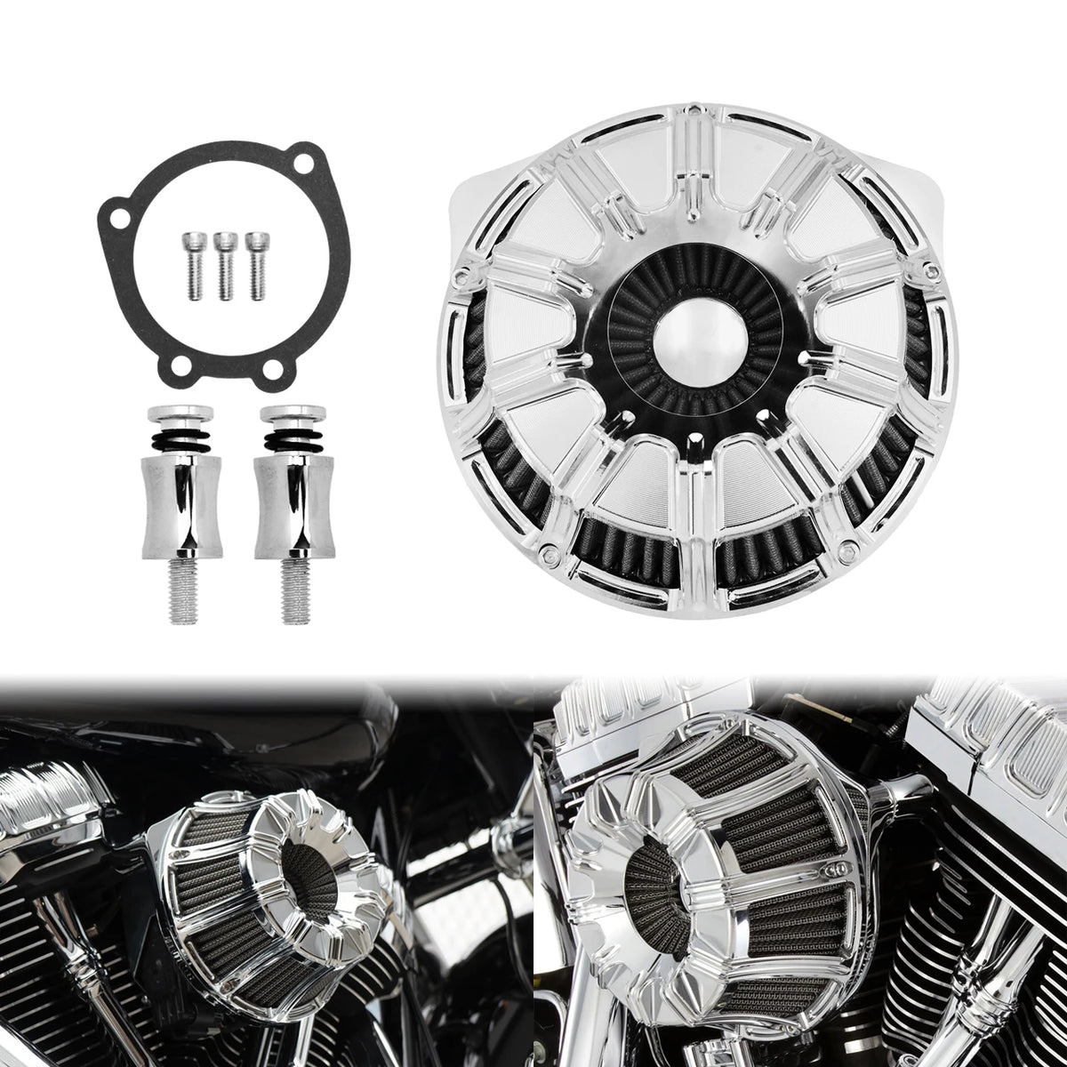 Filtre à air CNC chromé à cornet apparent pour moto Harley-Davidson - vue 21
