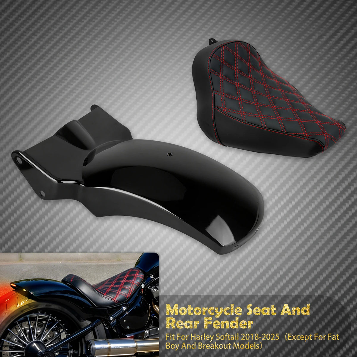 Selle Solo Conducteur avec Garde-Boue et Feu LED Intégré - Harley-Davidson Softail 2018-2025 – photo 8/10