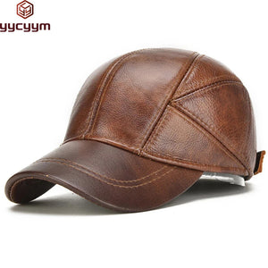 Casquette en cuir marron avec cache-oreilles - vue 1
