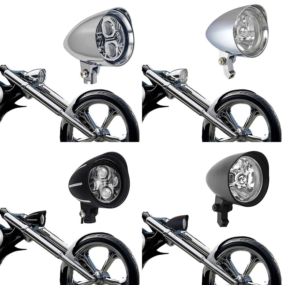 Phare moto visor 4,5 pouces à ampoule H4 ou LED pour chopper et bobber - vue 1