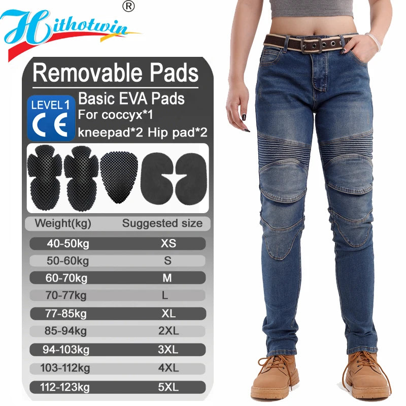 Jean moto femme bleu avec protections genoux et hanches - vue 12