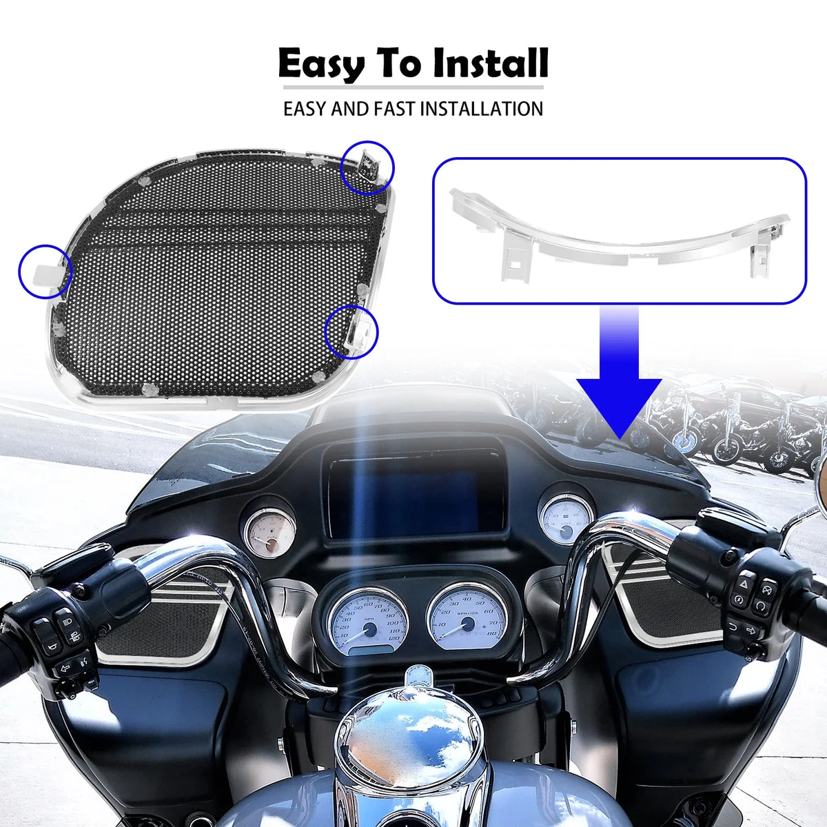Grilles de Haut-Parleurs Tri-Line Chromées/Noires - Harley-Davidson Touring Road Glide FLTRX 2015-2023 – photo 4/8