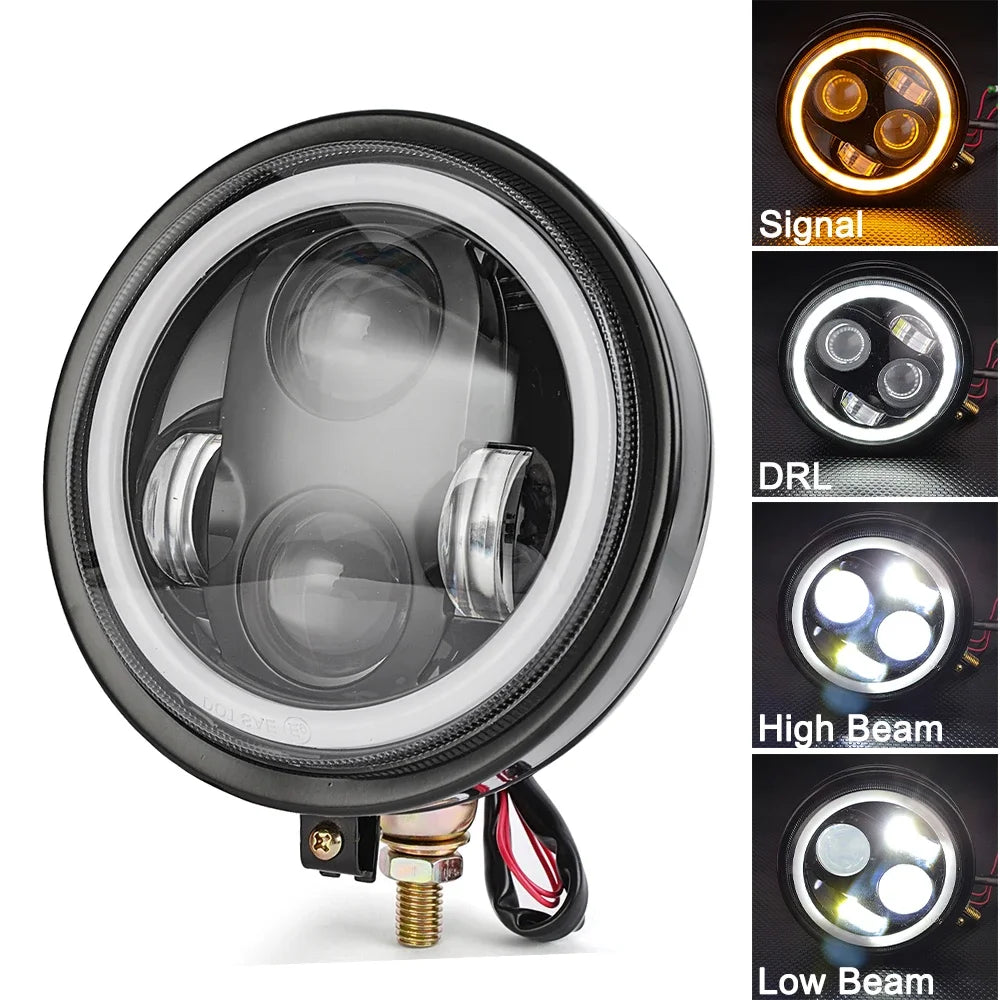 Phare LED rond noir 5,75 pouces pour moto custom et Harley-Davidson - vue 15