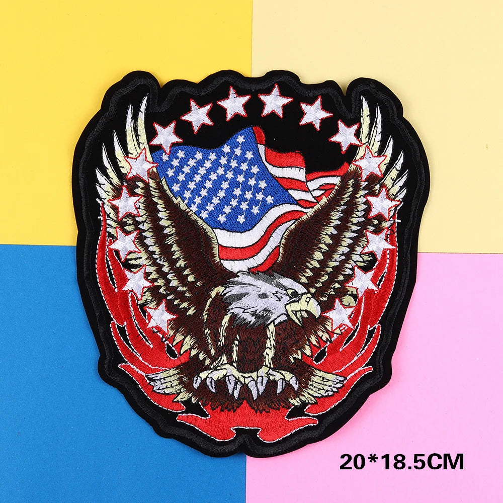 Grand écusson brodé aigle doré drapeau USA pour blouson moto - vue 7