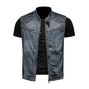 Gilet en jean bleu délavé effet déchiré - vue de face - vue 7
