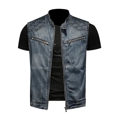 Gilet en jean bleu délavé effet déchiré - vue de face - vue 7