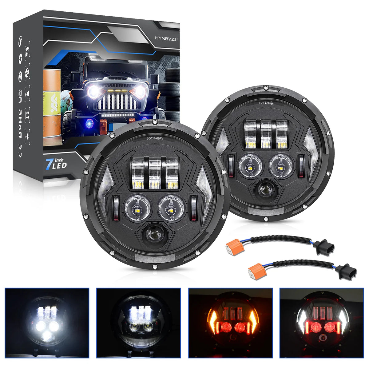 Phare LED 7 pouces noir pour Harley Touring - vue 1