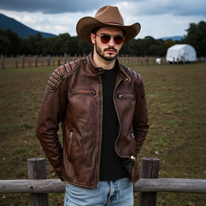 Blouson en cuir noir pour moto - vue homme - vue 3