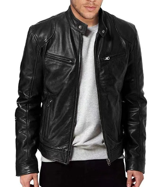Blouson moto col montant en simili cuir - vue - vue 2