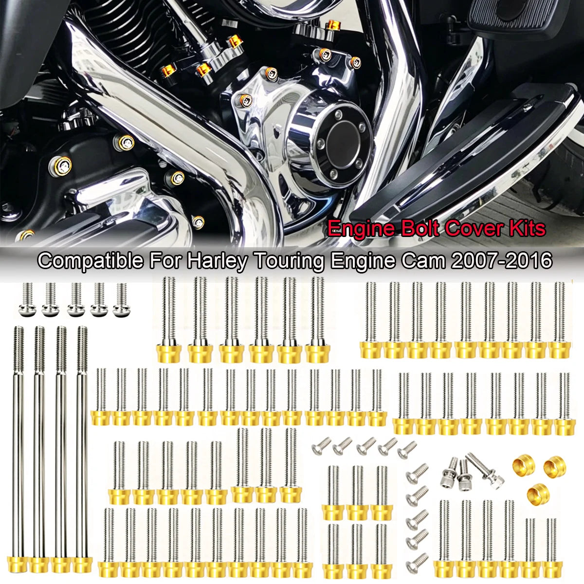 Kit de boulons et caches colorés pour moteur Harley Touring - vue 1