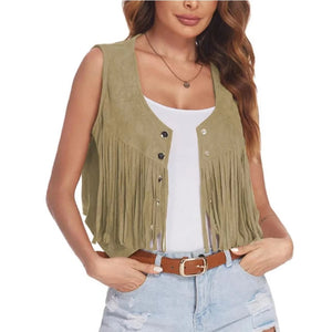 Gilet cowgirl femme franges et rivets - suédine ethnique - vue 5