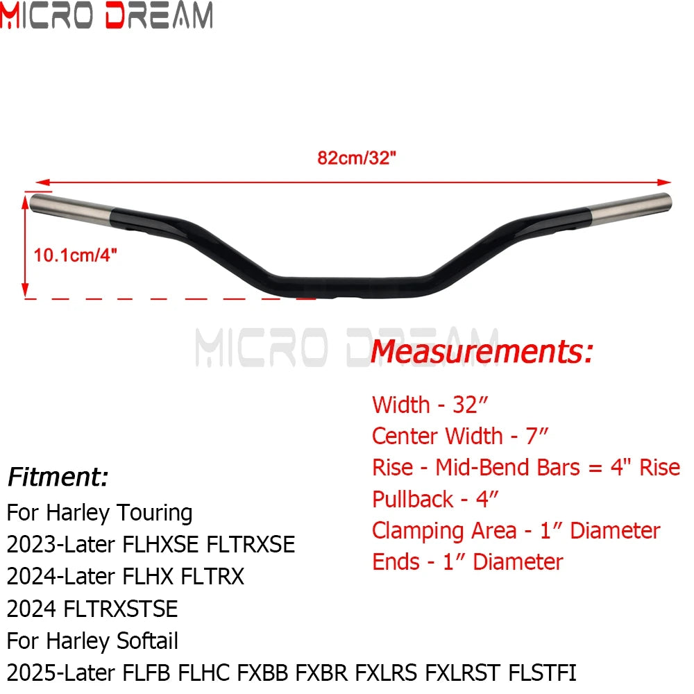 Guidon style motocross inox 1 pouce pour Harley Road Glide, Street Glide et Softail - vue 4