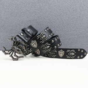 Ceinture en similicuir noir avec rivets métalliques et boucle punk - vue 19