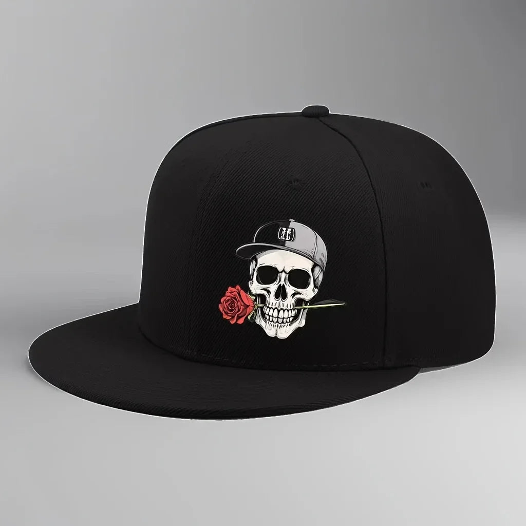 Casquette hip-hop à motifs tête de mort et rose - vue 4