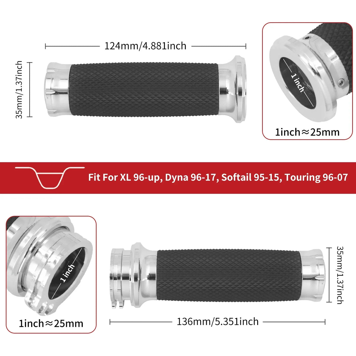 Poignées de guidon chromées pour Harley Sportster Dyna Softail - vue 5