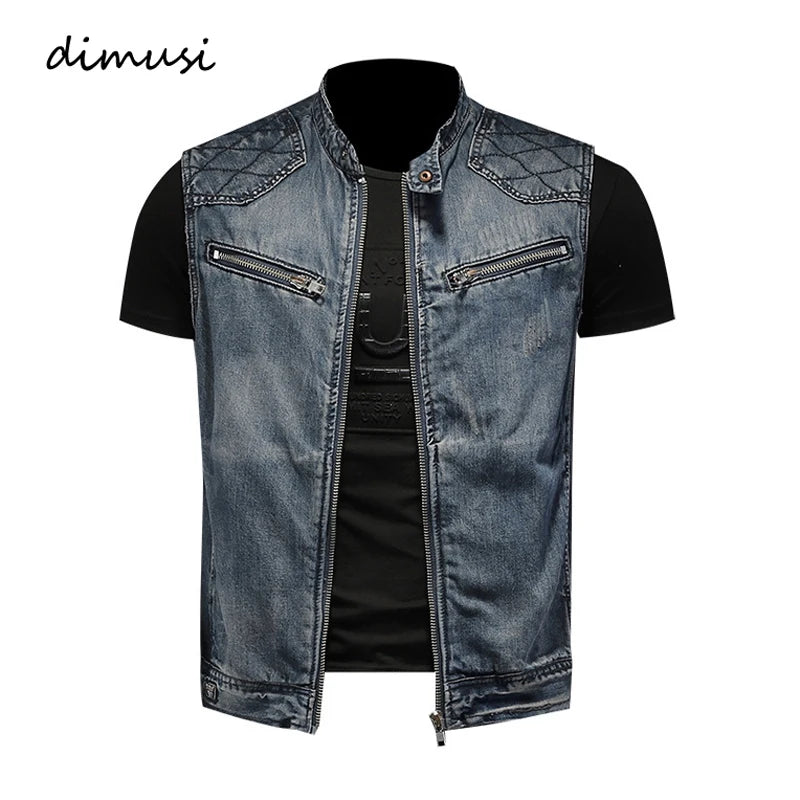 Gilet en jean bleu délavé effet déchiré - vue de face - vue 1
