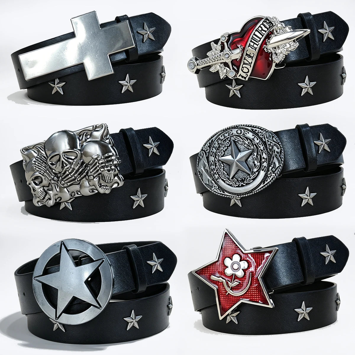 Ceinture homme cloutée boucle croix style punk - vue 1