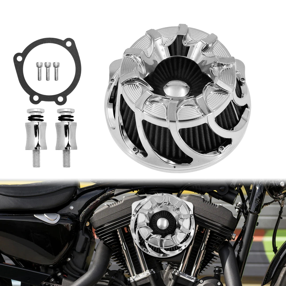 Filtre à air CNC chromé à cornet apparent pour moto Harley-Davidson - vue 19
