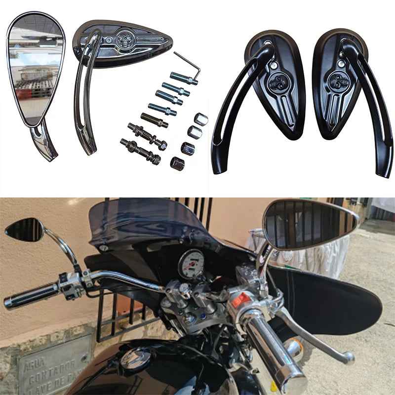 Rétroviseurs latéraux teardrop tête de mort pour Harley Street Glide Special, Sportster 1200/883