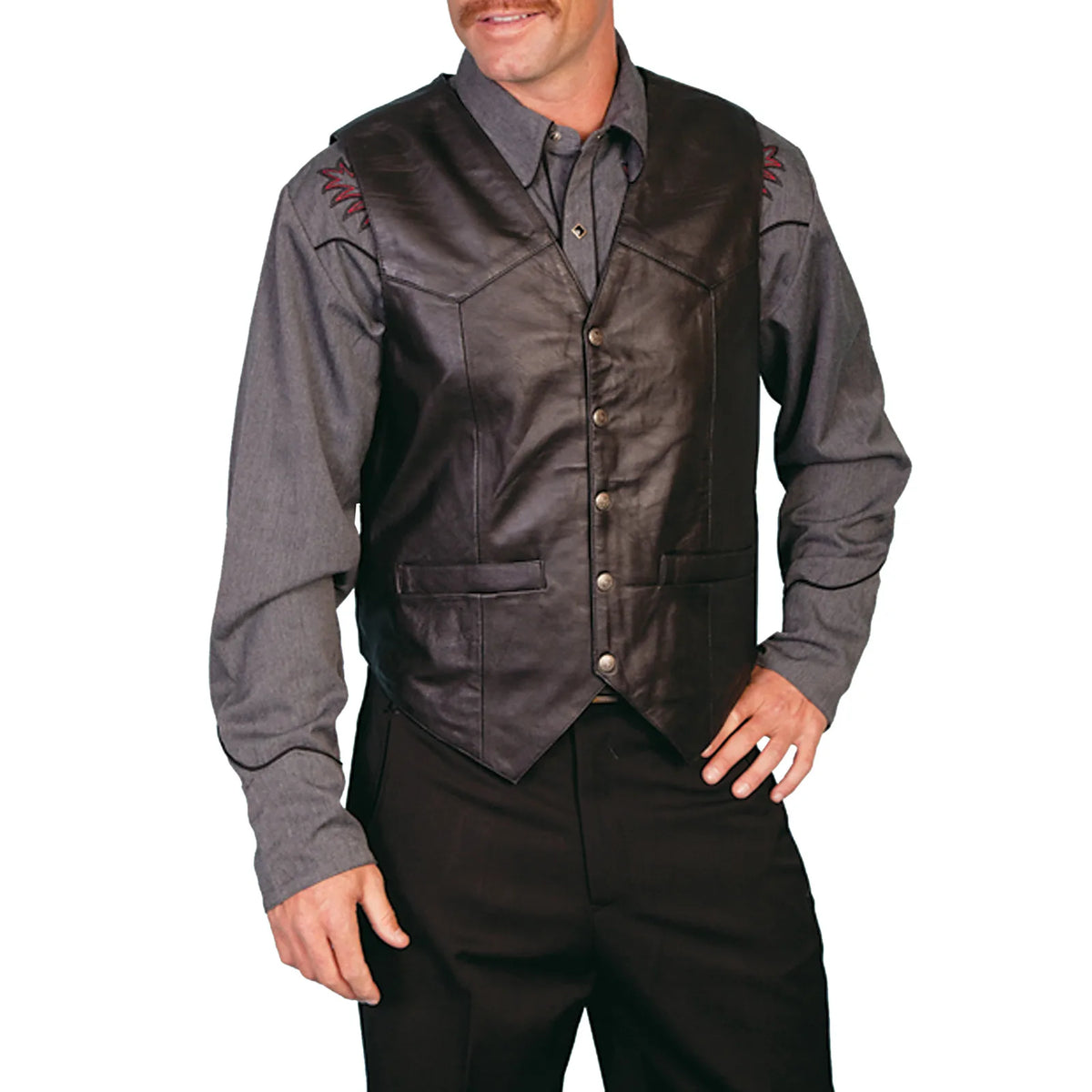 Gilet biker noir en simili cuir - vue - vue 6