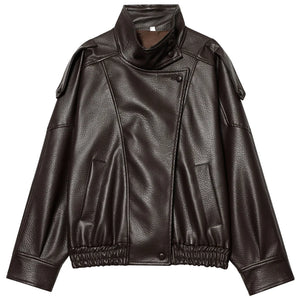 Blouson bomber noir en simili cuir pour femme - vue de face - vue 8