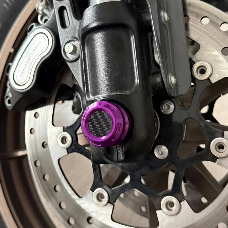 Cache d'Écrou d'Axe Avant CNC Aluminium/Carbone - Harley-Davidson Touring, Sportster, Dyna, Softail – photo 2/30