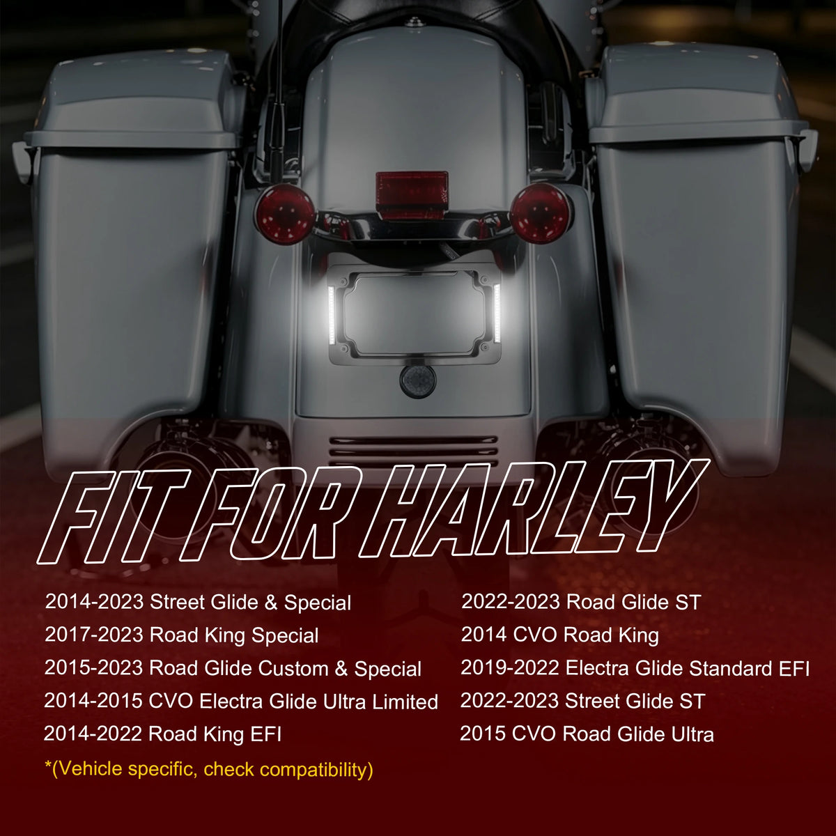 Support de plaque d'immatriculation avec feu stop LED intégré pour Harley-Davidson Street Glide, Road Glide 2014-2023 – photo 2/7