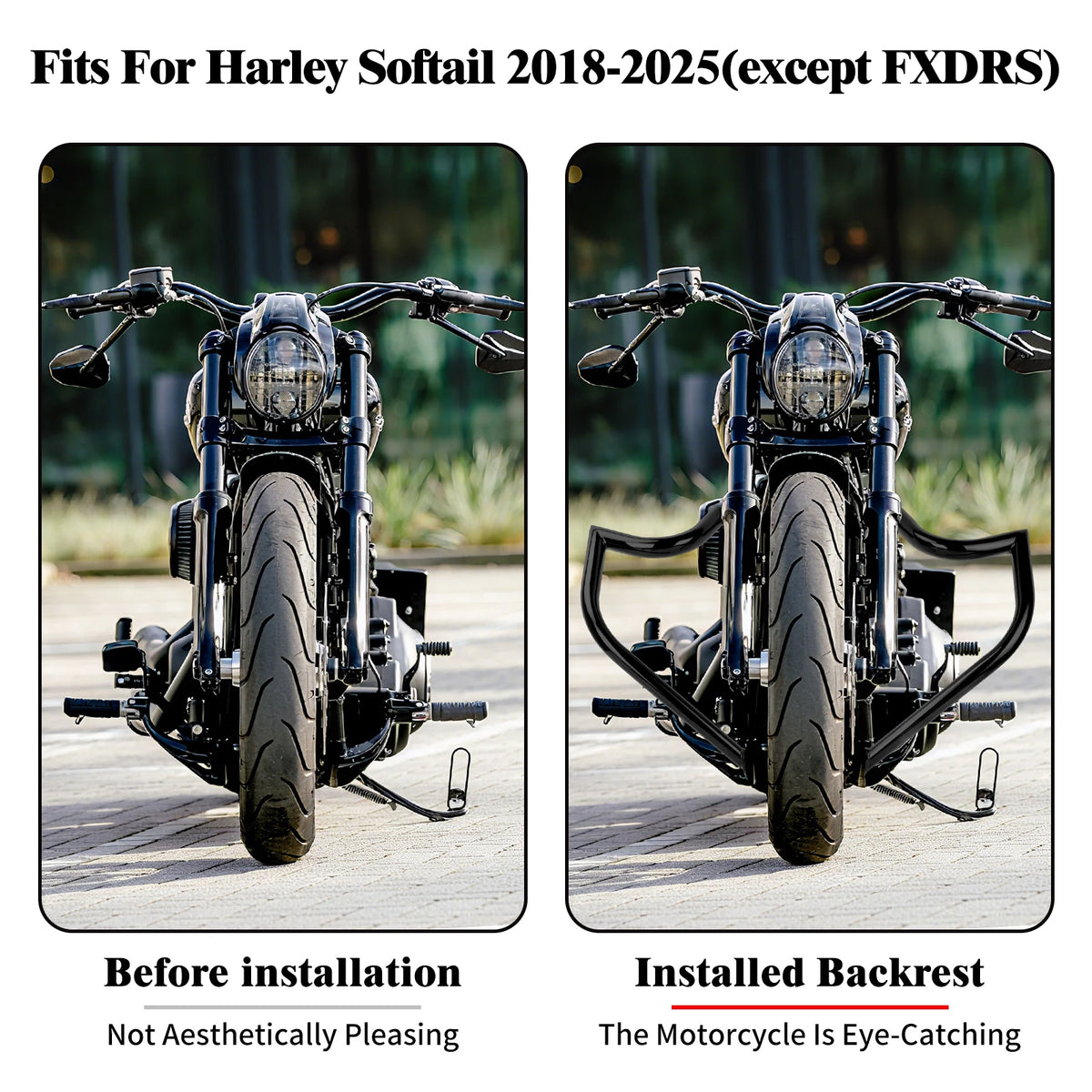 Barre de protection moteur noire à l'avant d'une Harley Softail - vue 4