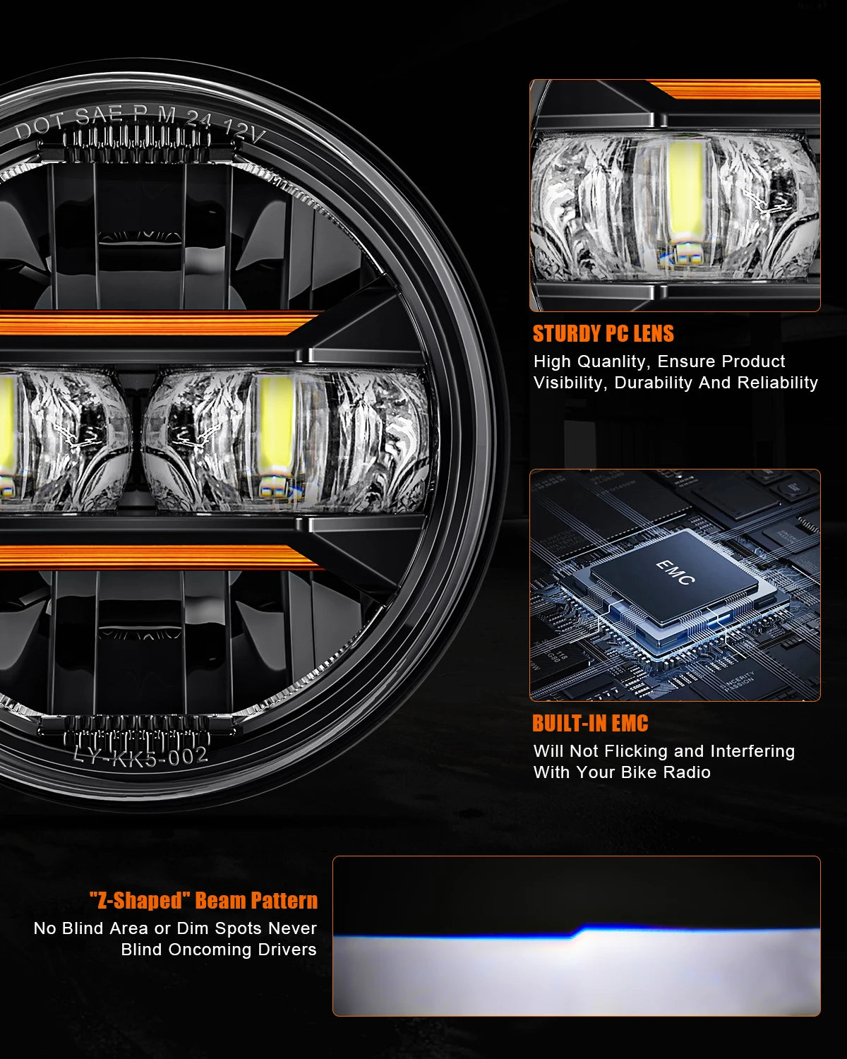Phare LED 5,75 pouces 12V avec feu de jour DRL pour moto Harley-Davidson, Yamaha, Honda - vue 3