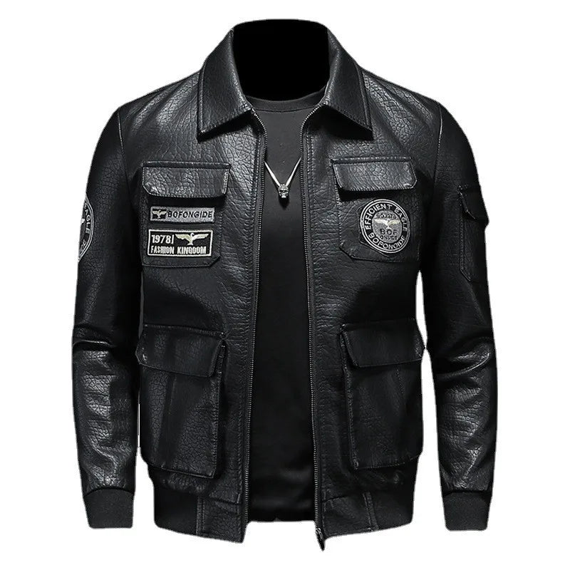 Blouson moto homme simili cuir vintage noir - vue - vue 3