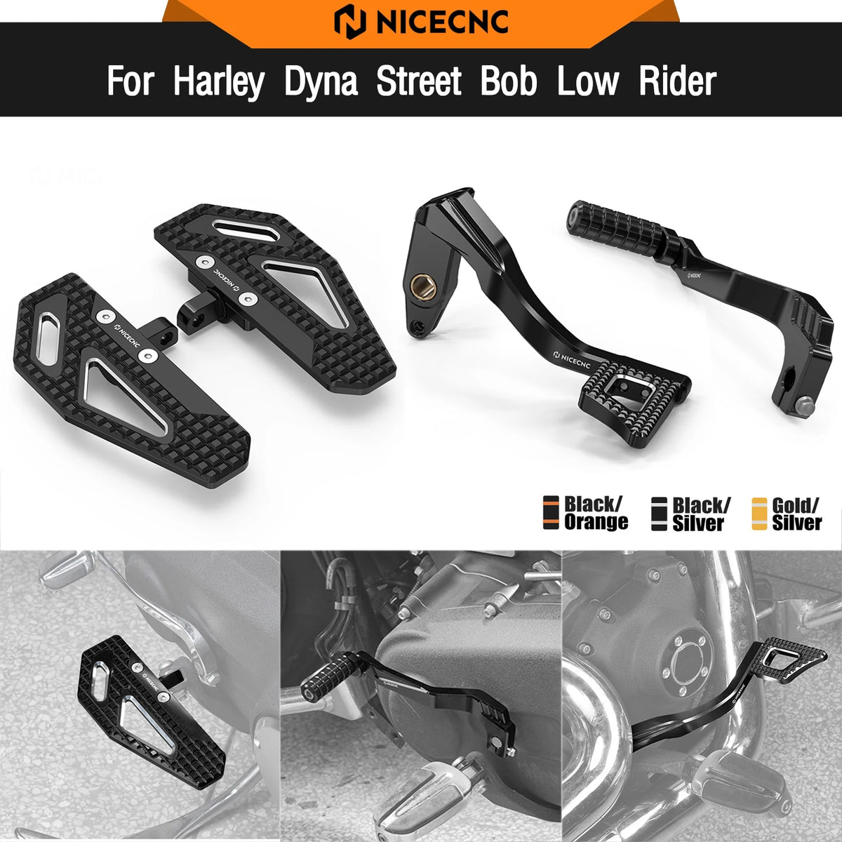 Repose-pieds, Levier de Frein et Sélecteur CNC pour Harley Dyna Street Bob, Low Rider, Fat Bob – photo 1/18