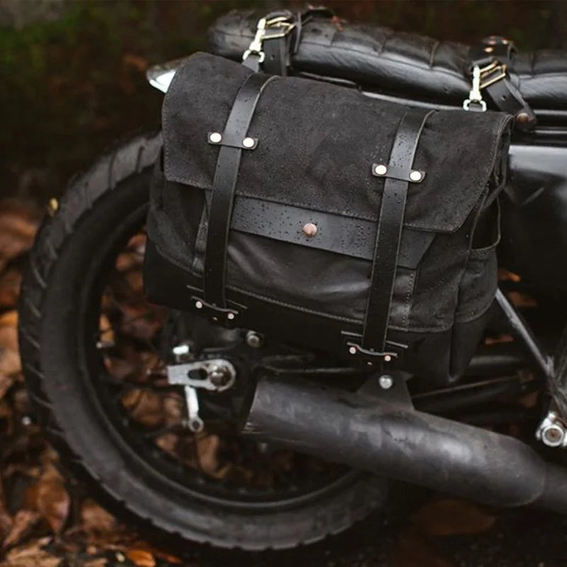 Sacoche moto vintage kaki en toile cirée - vue 5