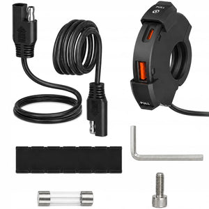 Chargeur moto USB-C QC3.0 PD 30W pour guidon, double port étanche 12V-24V - vue 1