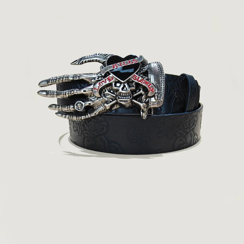 Ceinture grande taille simili cuir gaufré tête de mort - vue 4
