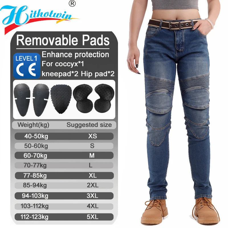 Jean moto femme bleu avec protections genoux et hanches - vue 7