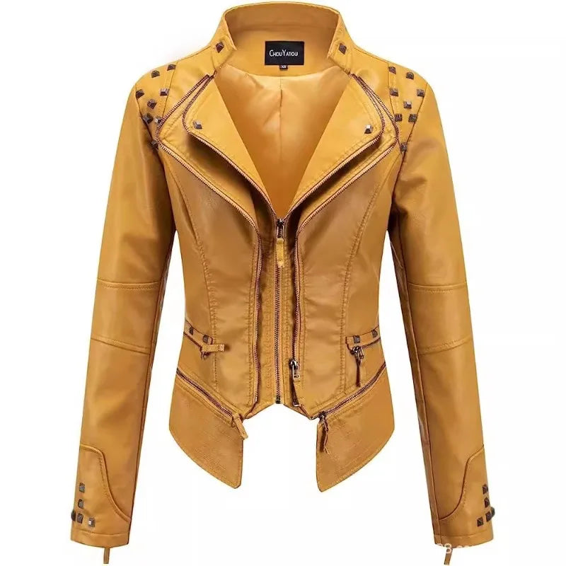 Blouson cuir femme style motarde - vue - vue 2