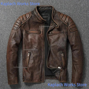 Blouson en cuir col montant homme - vue de face - vue 6
