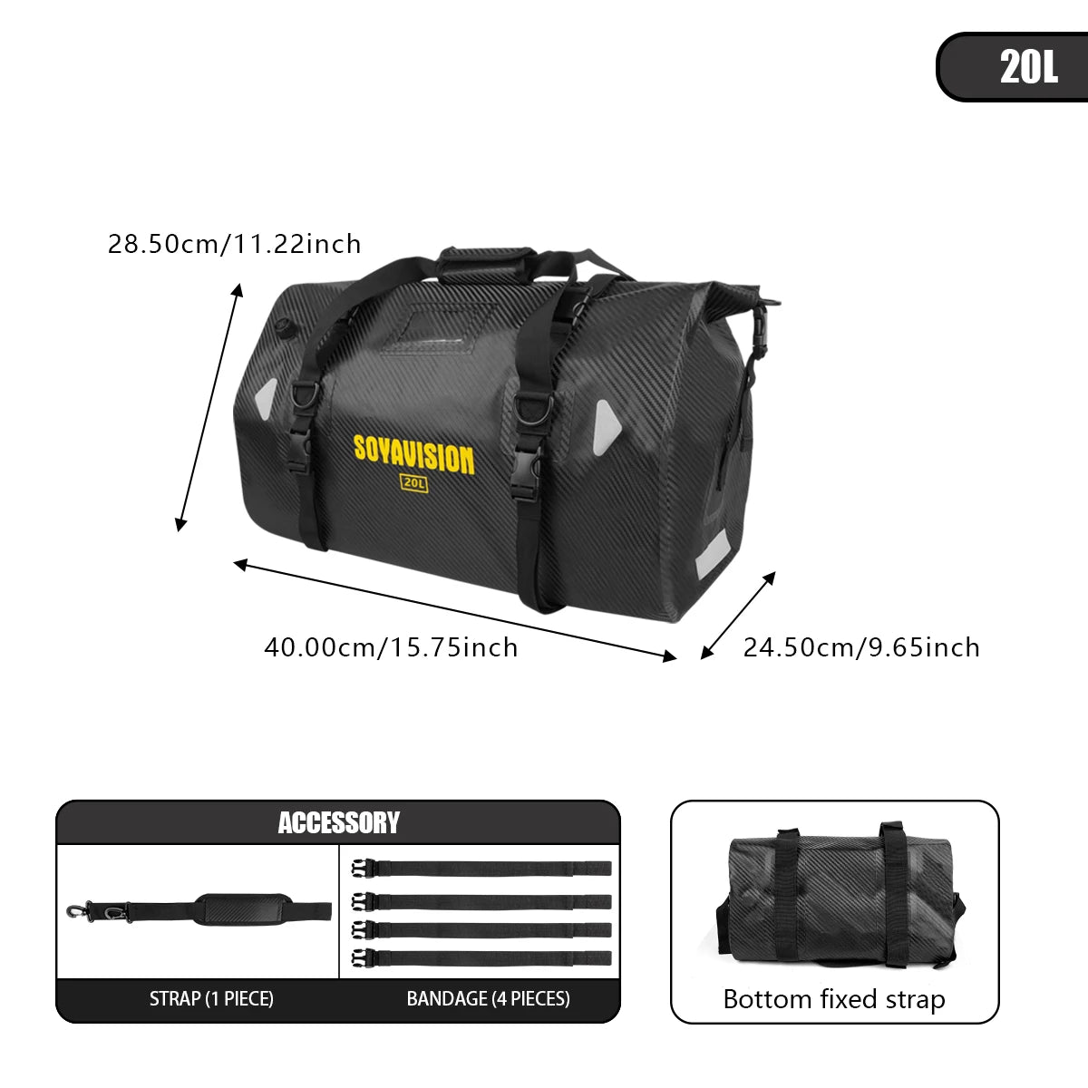 Sac de selle arrière noir étanche pour moto - vue 13