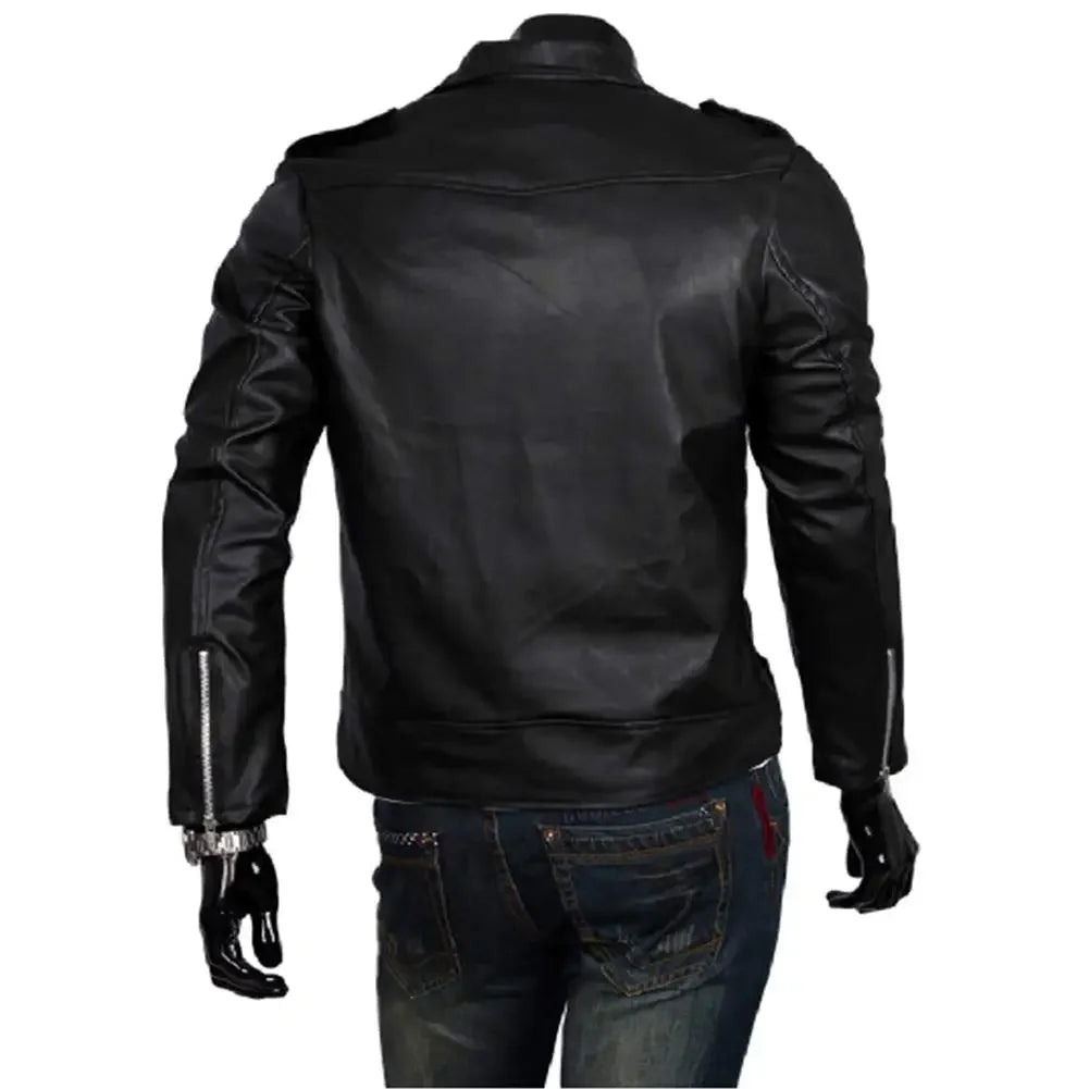 Blouson en cuir noir coupe slim - vue - vue 6