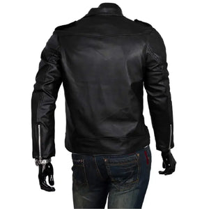 Blouson en cuir noir coupe slim - vue - vue 6