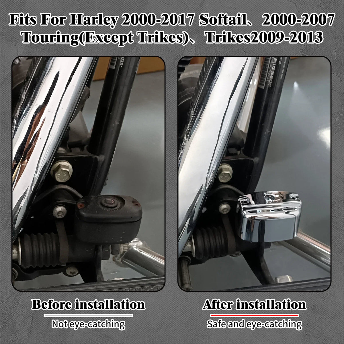 Cache maître-cylindre de frein arrière chromé pour Harley-Davidson Softail, Touring, Trike 2000-2017 – photo 2/7