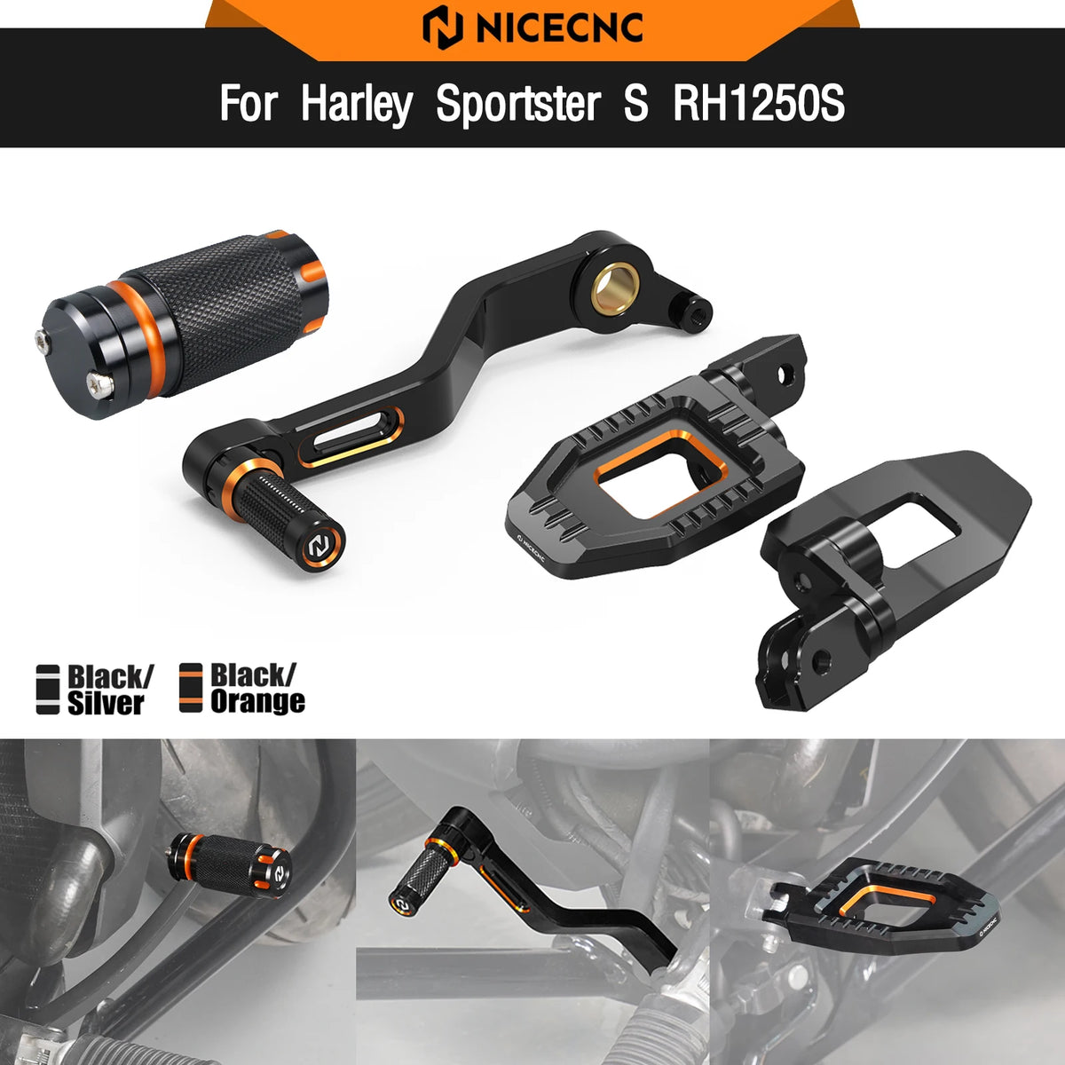 Repose-pieds Réglables, Levier de Sélecteur et Levier de Frein CNC pour Harley Sportster S RH1250S 2021-2024 – photo 1/18