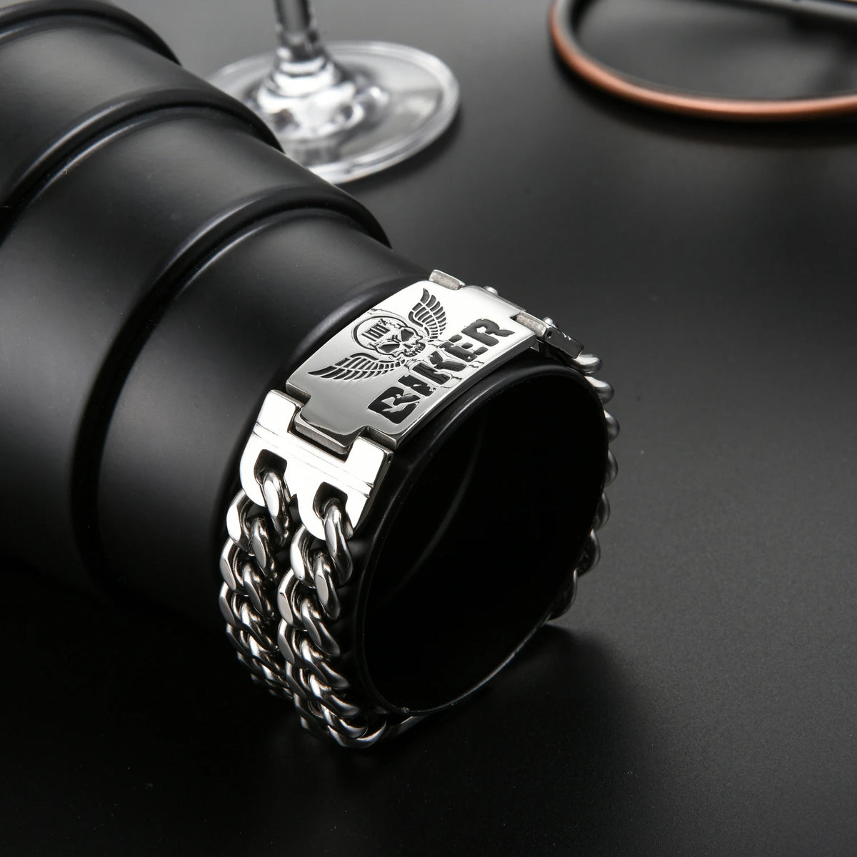 Bracelet chaîne acier inoxydable style biker - vue produit - vue 3