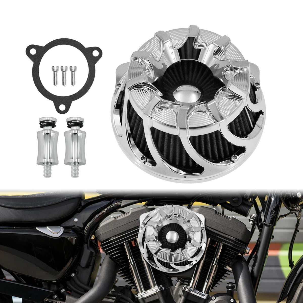Filtre à air CNC chromé à cornet apparent pour moto Harley-Davidson - vue 16