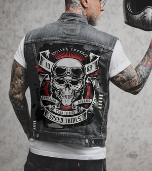 Gilet en jean homme imprimé aigle sans manches, vue de face - vue 10