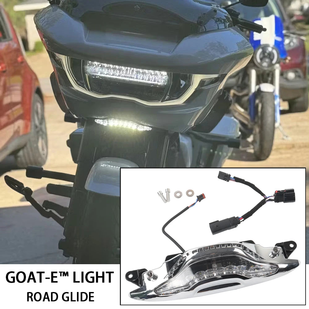 Feux de Carénage LED GOAT-E Chrome ou Noir, Ambre/Blanc pour Harley Road Glide – photo 1/8