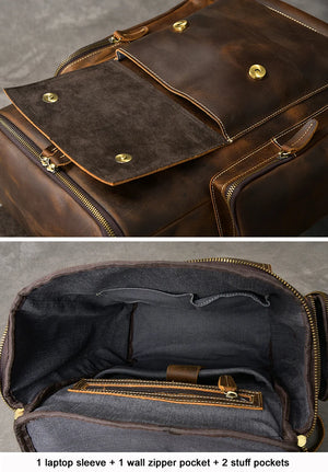 Sac à dos vintage en cuir noir véritable Crazy Horse - vue 6