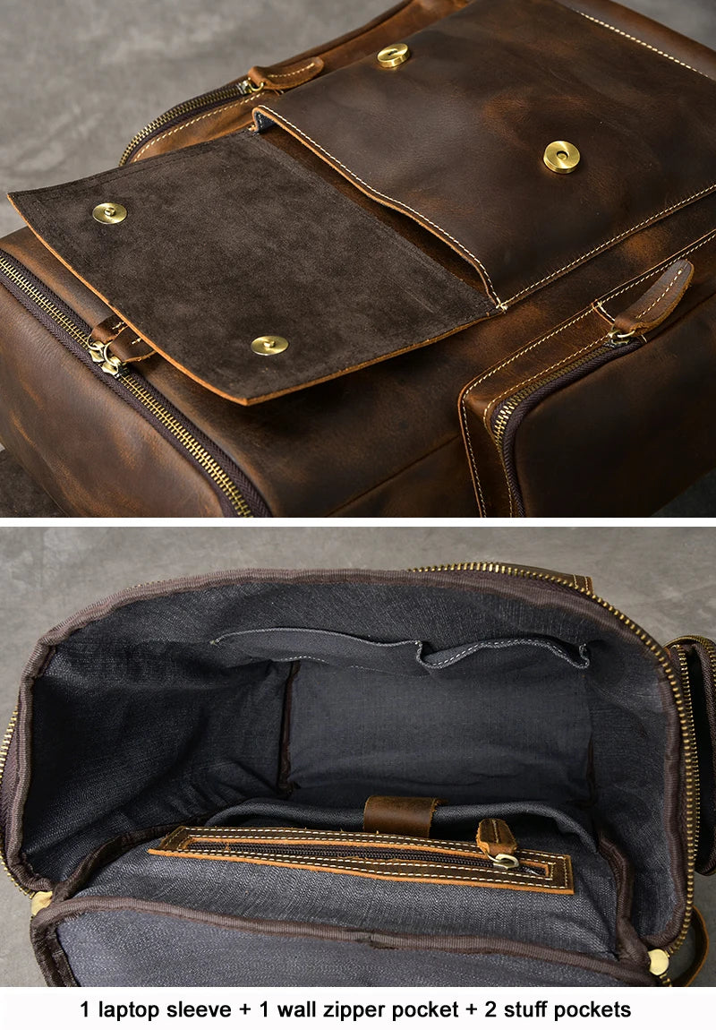 Sac à dos vintage en cuir noir véritable Crazy Horse - vue 6