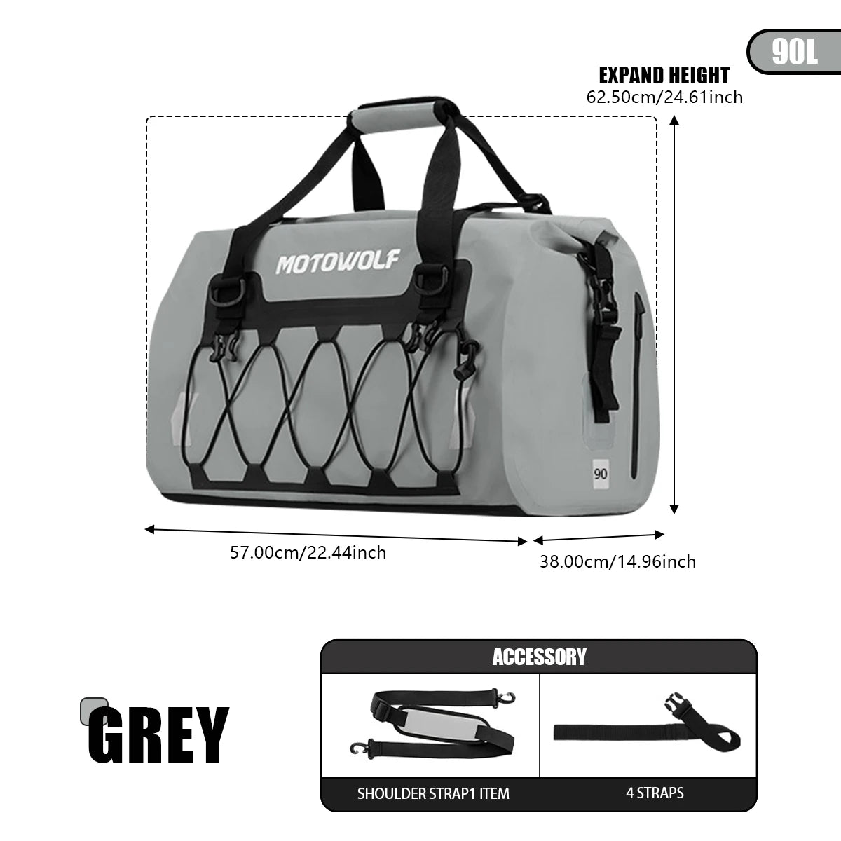 Sac de queue étanche moto noir au format roulé, fixé à l'arrière de la selle - vue 12